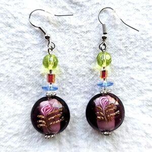 Premier Designs Lavender Rose Dangle Earrings, Flowers, Purple, Silver, NIB